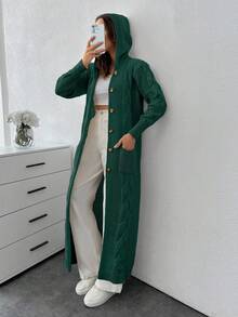 EURMUSE Cardigan With Detail And Long Special Button Detail+ 480 - Dark Green - View 2