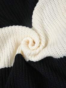 EMERY ROSE 女士休闲日常撞色V领套头衫 - 黑與白 - 查看 8