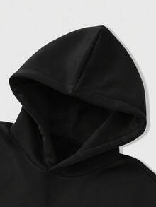 ROMWE MEN Goth Conjunto de chándal casual con sudadera con capucha y pantalones con estampado de letras y cruces para hombre en otoño - Negro - Ver 3