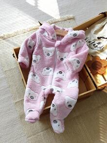 Vintaside Kids 新生儿简约时尚可爱波尔卡圆点长袖连帽羊毛连体睡衣 - 粉色 - 查看 4