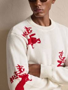 AKNOTIC Maglione casual da uomo a girocollo, maniche lunghe, con motivo a renne, adatto per l'autunno/inverno, Natale