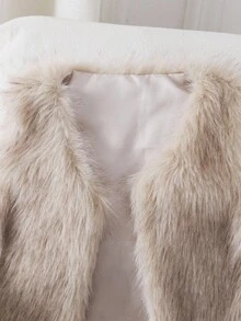 Tween Girl Solid Color Fuzzy Open Front Fashion Vest Jacket Fall Winter