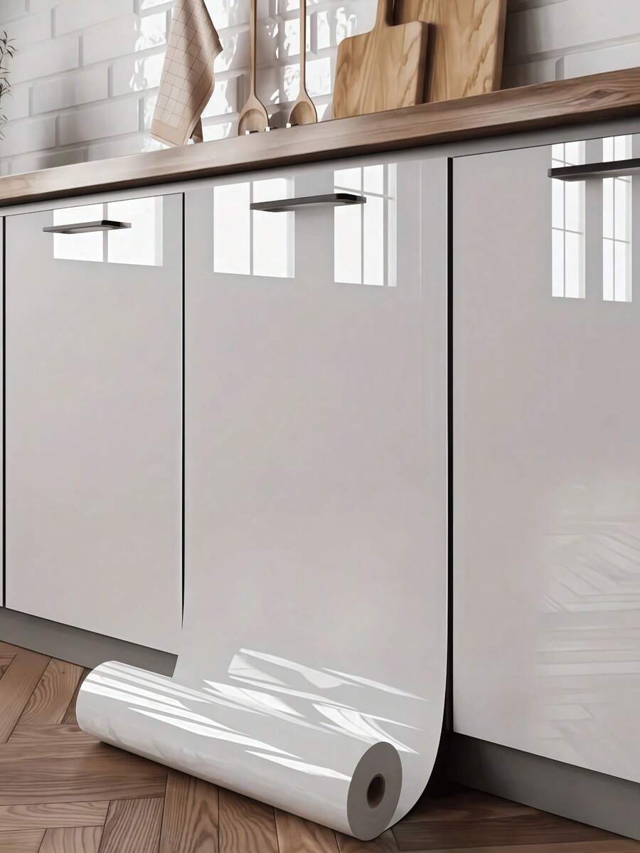 SHEIN 1 Roll Of Marble Wall Stickers Glossy Vinyl Stickers That Are Peeled Off And Pasted PVC Kitchen Stickers Suitable For Home Decoration Living Room Bedroom Renovation Decoration Wall Paper Waterproof And Oil-Proof Wallpaper - Light Grey - View 1