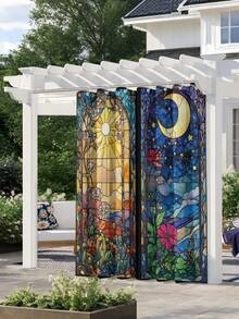 SHEIN 1 Pc Sun And Moon Printed Shower Curtain, Translucent Waterproof Shower Curtain Divider, Winter Bathroom Warming Shower Curtain, Bathroom Shower Curtain Liner Decorative Curtain, Equipped With Multiple Plastic Hooks, Metal Alloy Washers, More Sturdy Room Decor Bathroom Accessories