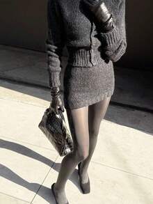 Siren Gaze 女士灰色针织通勤套装，秋冬新品 - 深灰色 - 查看 7