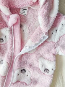 Vintaside Kids 新生儿简约时尚可爱波尔卡圆点长袖连帽羊毛连体睡衣 - 粉色 - 查看 6