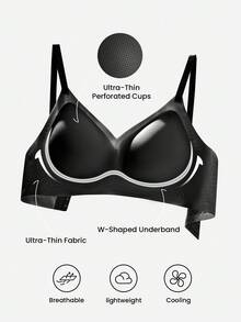 LUVLETTE Dream Curve Air Wireless Seamless Breathable Sheer T-Shirt Plunge No Show Underwear Black Airy Sticky Basic SizeFreedom Bra Also Suitable For Teen Girl & Young & Kid