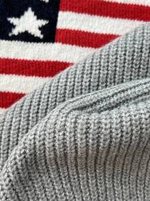 Elamini 女士休闲国旗图案提花针织毛衣，秋冬