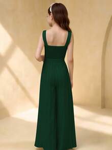 Tween Girl Round Neck Sleeveless Waist Splicing Pleated Elegant Party Jumpsuit
