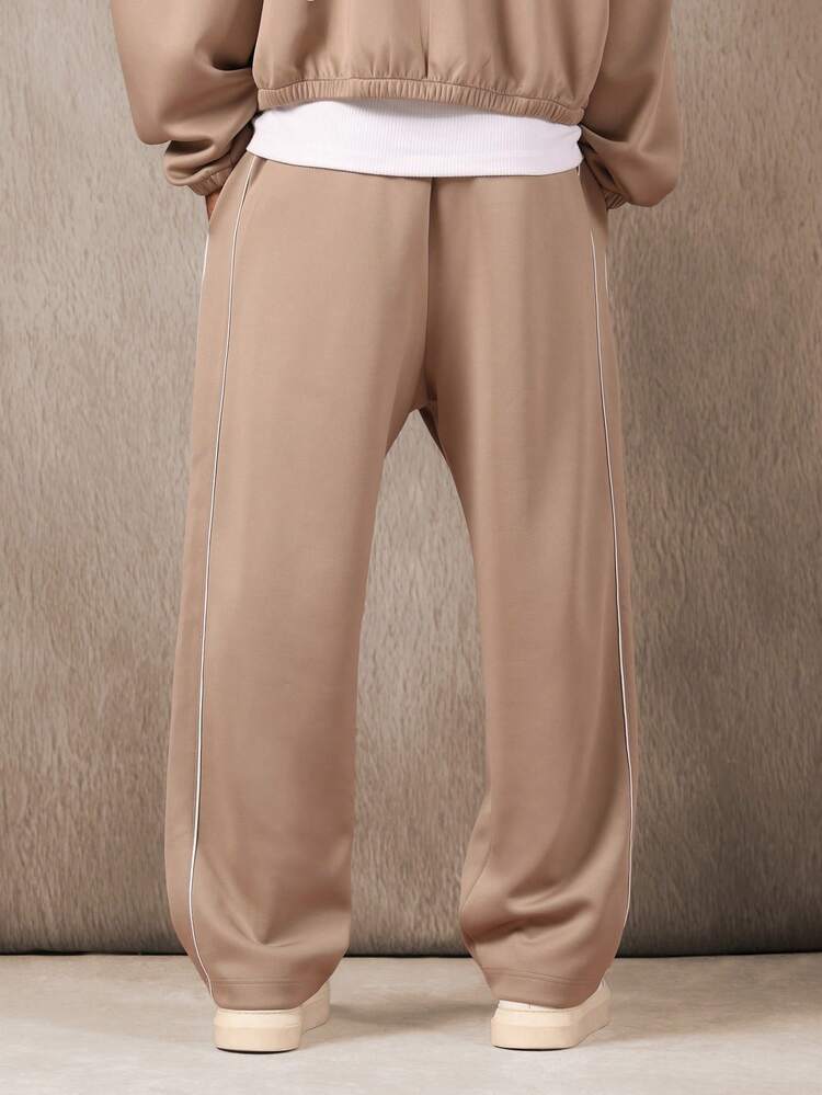 Pantalon de jogging droit essentiel avec passepoil contrasté et poignets élastiques