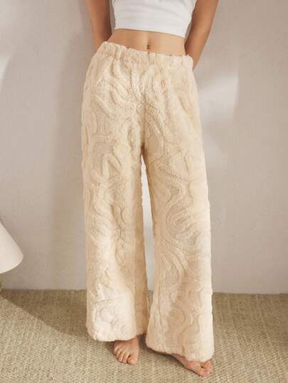 Ocili 女式毛绒纯色直筒宽松保暖冬季舒适家居裤，秋冬