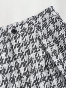 Sweetra 女式复古千鸟格针织背心和阔腿裤两件套，秋冬 - 黑與白 - 查看 7