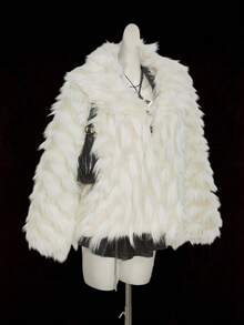 SHEIN ICON Women's Solid Color Faux Fur Fashionable Long Sleeve Short Versatile Winter Jacket Winter Coat Fur Coat Teddy Coat - Apricot - View 7