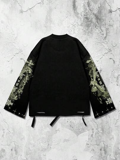 Street Life Camiseta de manga larga con cuello redondo para hombre, con estampado gráfico vintage de Saint en estilo callejero desgastado, para el otoño, estilo de los años 2000