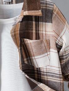 Áo sơ mi kẻ caro có túi vá cho trẻ sơ sinh/trẻ mới biết đi Unisex - màu nâu - Xem 3