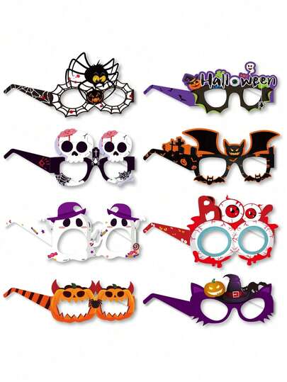 8/16 piezas Decoración de Halloween Gafas de papel con forma de calabaza, araña, fantasma Accesorios divertidos para fotos, Decoraciones de Trick or Treat