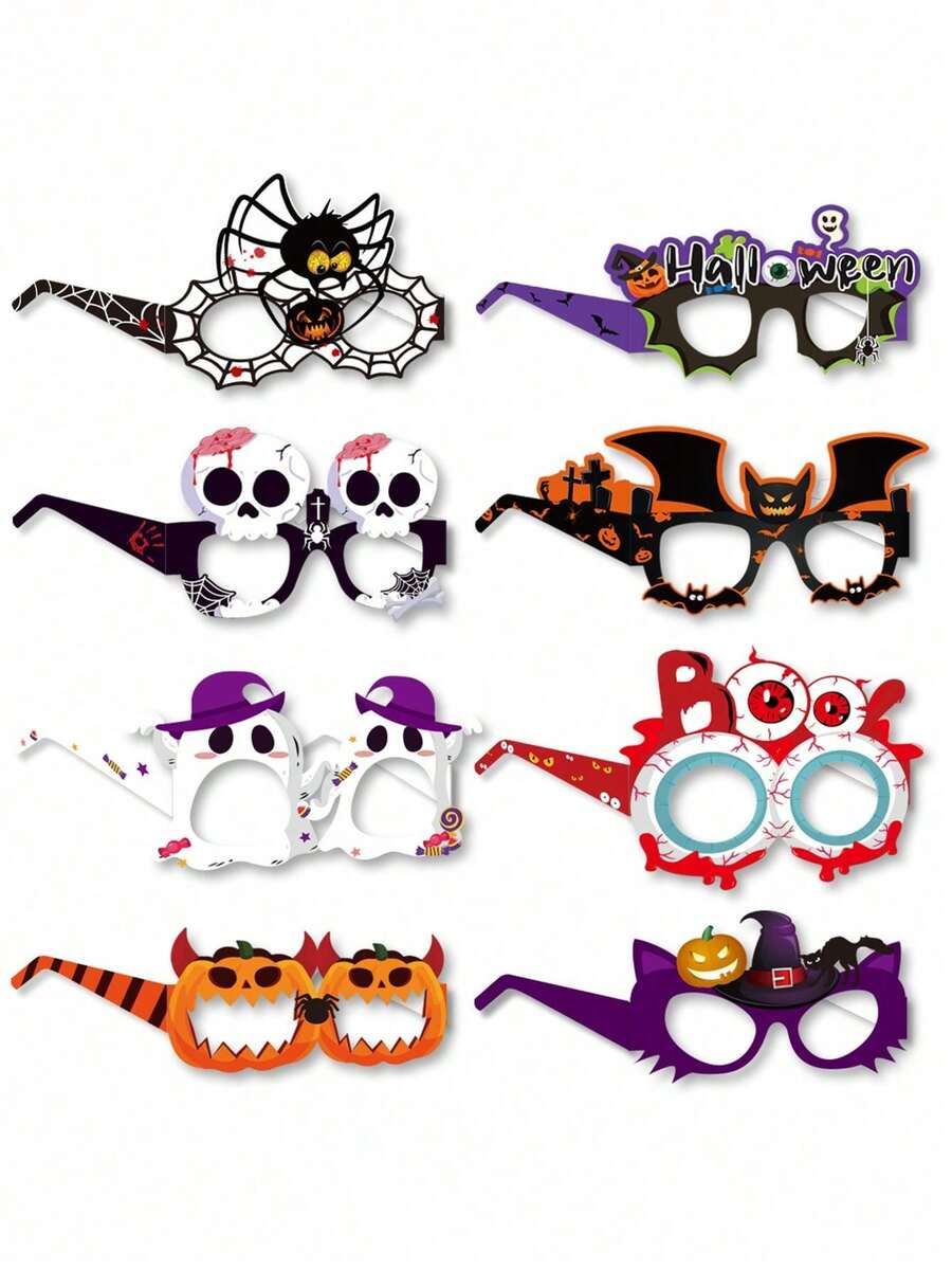 8/16 Stück Halloween Dekoration Papier Brillen Kürbis Spinne geformte Geist Party lustige Foto Requisiten Papier Brillen, Trick or Treat Dekorationen - Verschiedenfarbig - Übersicht 1