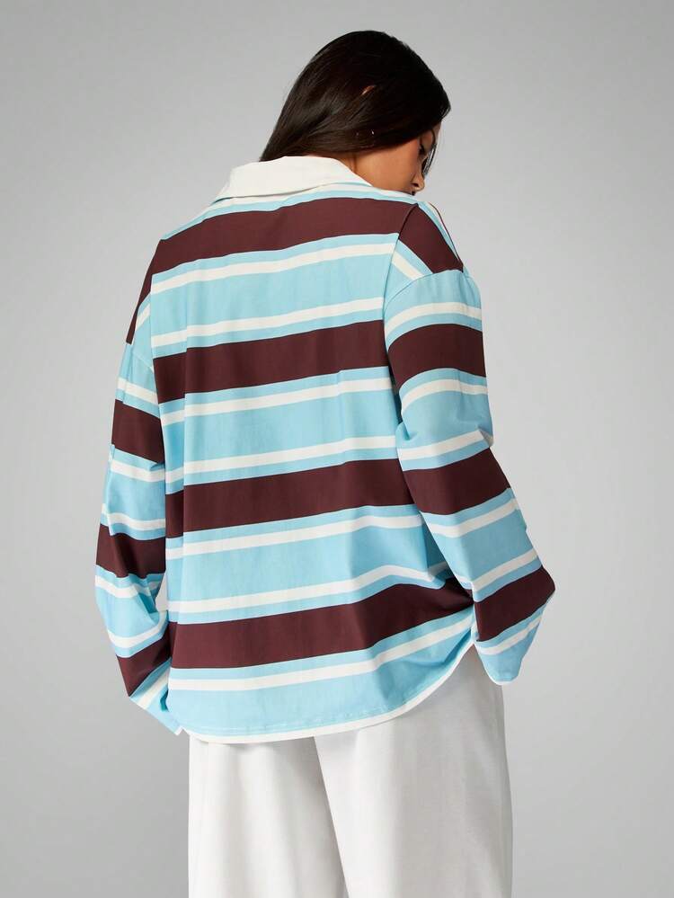 MISSGUIDED Striped Rugby Polo With Contrast Collar And Cuffs