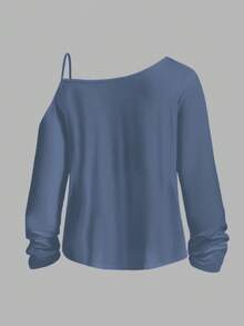 SHEIN Essnce Camiseta de tirantes finos y manga larga con estampado de jinete ecuestre casual, adecuada para la primavera - Neblina azul - Ver 2