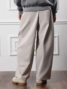 SUMWON Crop Fit Wide Leg Pleated Barrel Fit Trousers Casual Business ...