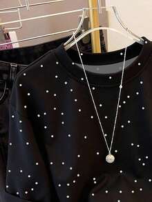 SHEIN Plus Size Polka Dot Printed Round Neck Women Short Sleeve T-Shirt