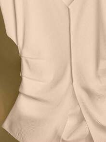 Franclia Women's Solid Color V-Neck Cap Sleeve Ruched Hem Fashionable T-Shirt - Apricot - View 5