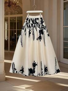 GlowEve CURVE 大码女式拉绒格子复古优雅半身裙 - 黑與白 - 查看 2