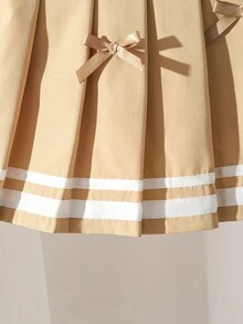 少女不对称蝴蝶结饰边百褶裙 - 卡其色 - 查看 5