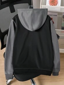 1pc Teen Boys Autumn/Winter Long Sleeve Patchwork Thermal Lined Jacket Fall - Multicolor - View 2