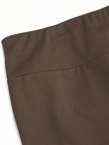 Calvaya Plus Size Casual Solid Color Slim Fit Pants - Mocha Brown - View 5