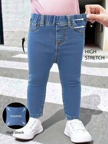 SHEIN 婴儿/女婴蓝色牛仔弹力紧身裤 - 中等水洗藍 - 查看 1