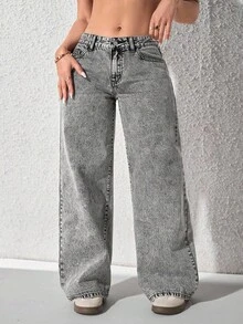 SHEIN Unity Plus Size Y2K Fashion Distressed Low Waist Baggy Jeans - Light Grey - View 1