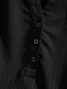 Rusticease Plus Size Textured Black Blouse: Button-Front, Roll-Tab Sleeve, Casual Top - Black - View 8