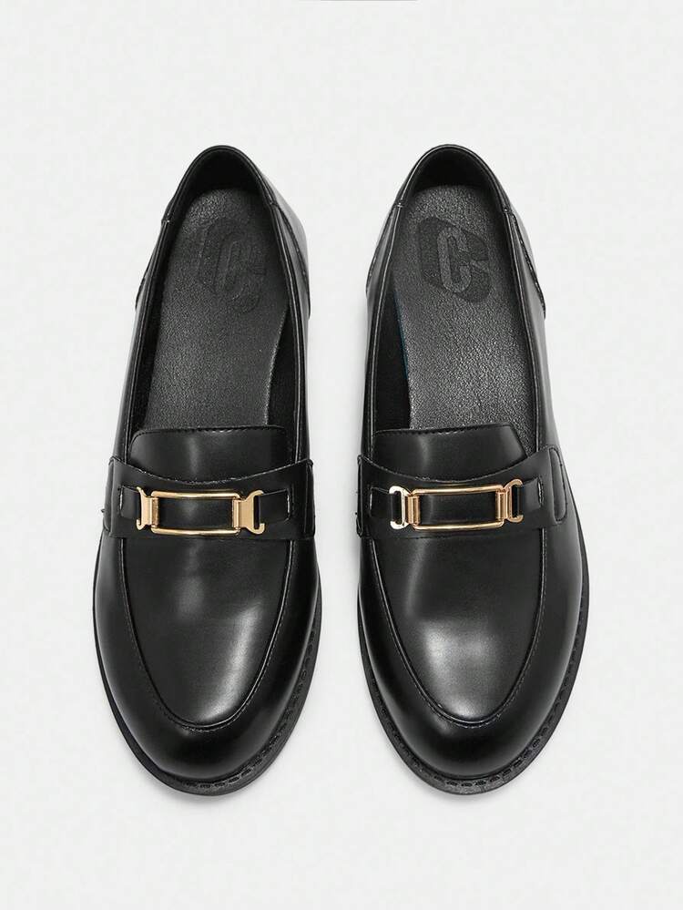 CUCCOO CURVES Wide Fit Flat Shoes, Thick Sole Black Slip-On Casual Shoes, College Style