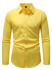 Manfinity Mode Camicia casual da uomo a maniche lunghe con bottoni e stampa di cavalli, autunnale