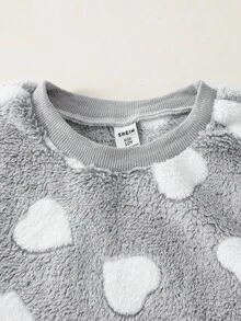 2 件套女孩心形羊毛长袖上衣和裤子套装，舒适时尚休闲风格，冬季 - 灰色 - 查看 6