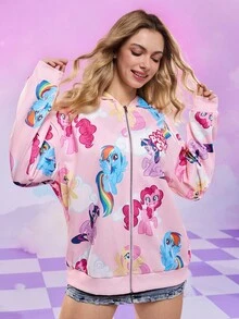 My Little Pony X SHEIN 卡通图案连帽拉链休闲长袖卫衣 - 彩色 - 查看 4