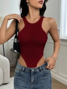 INAWLY 女式紧身衣，无袖，性感，修身 - 酒紅色 - 查看 5