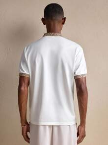 AKNOTIC Men's Leopard Print Jacquard Splice Short Sleeve Polo Shirt - White - View 7