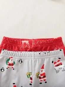 Cozy Pixies 4件套女婴圣诞图案针织柔软圆领长袖上衣和松紧腰长裤舒适睡衣套装 - 紅白色 - 查看 5