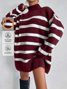 SHEIN Maglione casual a collo alto a righe con blocchi di colore da donna, per l'autunno/inverno