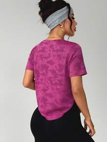 Core Rhythm Women's Round Neck Raglan Short Sleeve Camouflage Casual Versatile Sports T-Shirt - Red Violet - View 2