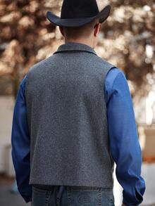 Manfinity Nomadique Men's Western Style Lapel Neck Single-Breasted Casual Woolen Warm Pocket Country Western Vests, Fall - Dark Grey - View 2