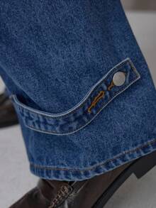 MUSERA Gerade geschnittene Jeans mit Bunddetail, Koordinationsunterteil, elegant, süß, sexy, Streetwear, Herbst, Frühling, Sommer, Abendausgang - Mittele Waschung - Übersicht 6