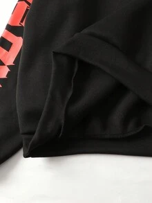 ROMWE MEN Black Jack X ROMWE Conjunto de sudadera con capucha y pantalones holgados con gráfico de eslogan para hombres en otoño - Negro - Ver 4
