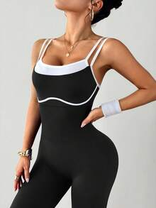 Dewbera 无缝高弹力瑜伽运动健身跑步连体衣 - 黑色 - 查看 4