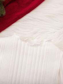 SHEIN Baby Mädchen Weihnachts süßes Cartoon Muster Strick Langarm Top und Kleid Set