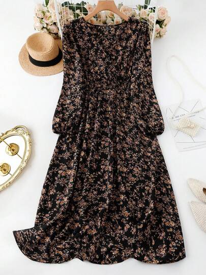 EMERY ROSE Plus Size Women Long Sleeve V-Neck Casual Elegant Dress, Spring/Autumn Maxi Women Outfit