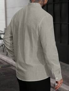 Manfinity CasualCool Áo sơ mi nam tay dài màu xám trơn đa năng thường ngày dành cho nam Áo sơ mi nam thường ngày, mùa thu - Xám - Xem 2
