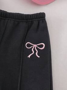 SHEIN 2pcs Baby Girl Fleece Sweatshirt & Pants Set, Embroidered Letter Design, Suitable For Outdoor And Indoor Wear, Autumn/Winter Fall - Dark Grey - View 6